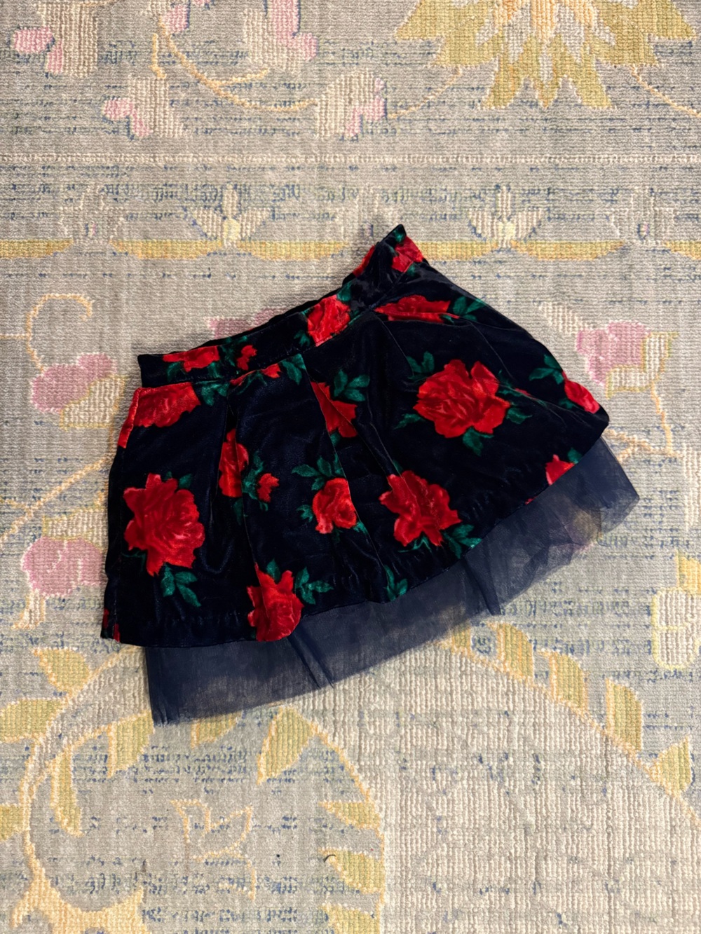 Janie and Jack Girls Navy Velvet Floral Skirt with Red Roses NWT Size 6-12mo